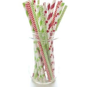 Merry Christmas Straws (25 pack) - Holiday Favors, Cake Pop Sticks, Christmas Decoration, Candy Cane Red Stripe & Christmas Tree Green Straws