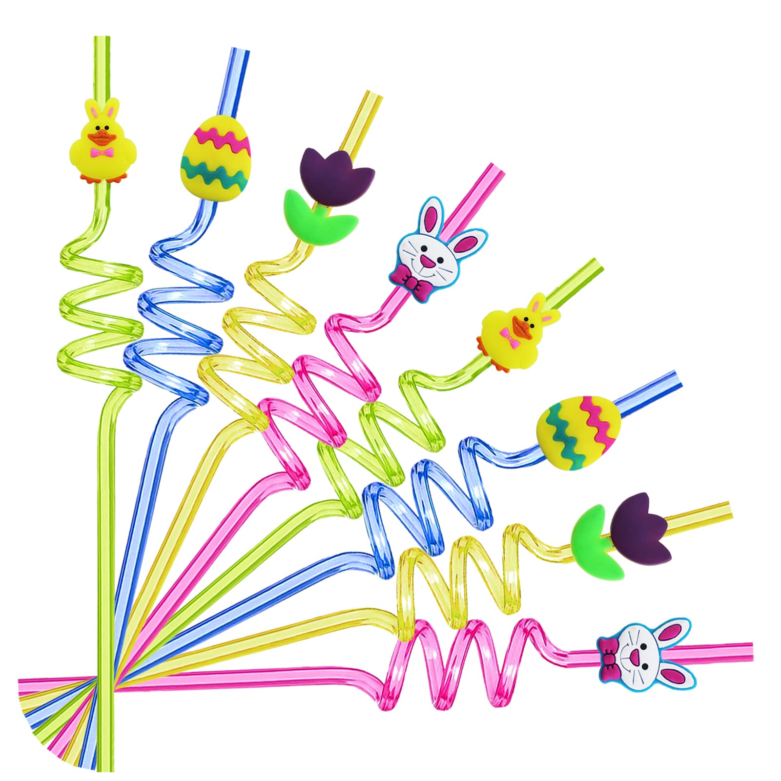 24PC Easter Party Favors,Silly Straws for Kids Easter Egg Bunny Straws Chicken Bunny Egg and Flower Drinking Straws for Easter Party Supplies with (Easter straw)