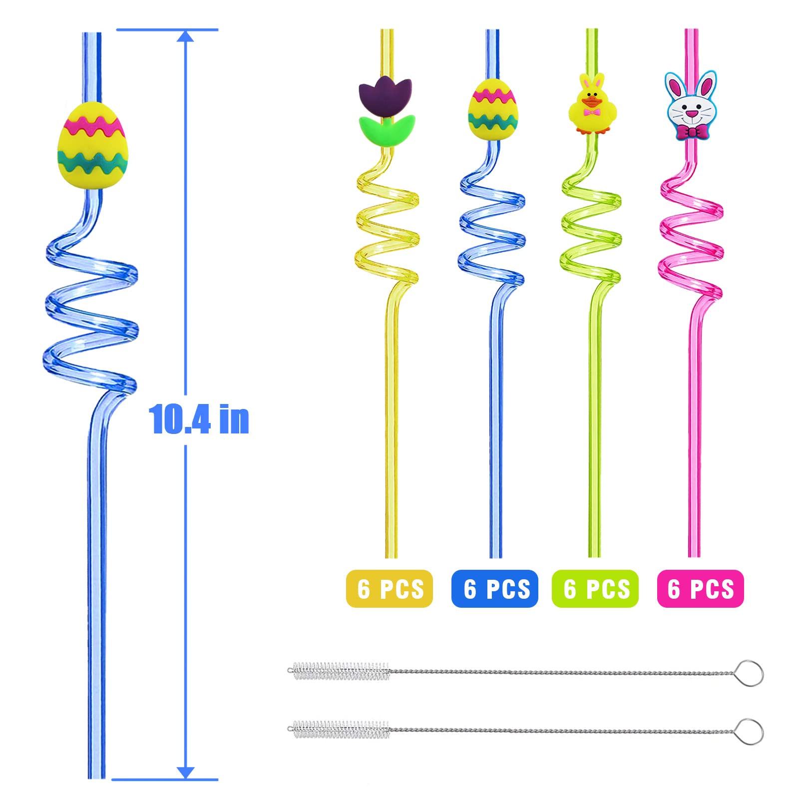 24PC Easter Party Favors,Silly Straws for Kids Easter Egg Bunny Straws Chicken Bunny Egg and Flower Drinking Straws for Easter Party Supplies with (Easter straw)