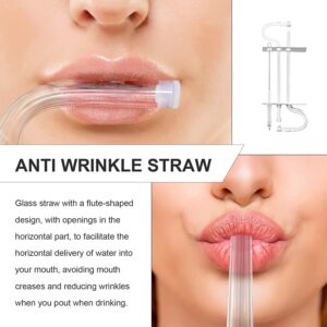 Anti wrinkle Straw (with cleaning brush), reusable glass straw, horizontal flute design, anti-lip wrinkle, suitable for all kinds of drinks (4 PCS)