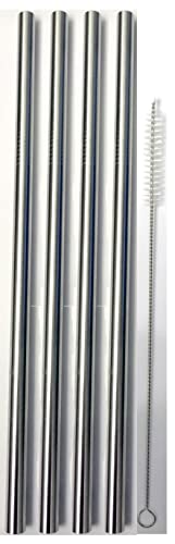 4 Stainless Steel Wide Smoothie Straws - CocoStraw Large Straight Frozen Drink Straw - 4 Pack + Cleaning Brush (4)