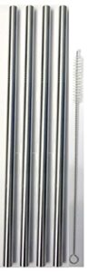 4 stainless steel wide smoothie straws - cocostraw large straight frozen drink straw - 4 pack + cleaning brush (4)