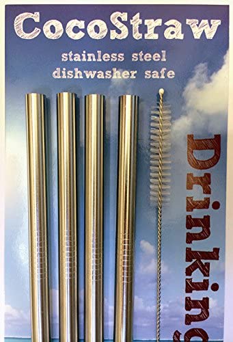 4 Stainless Steel Wide Smoothie Straws - CocoStraw Large Straight Frozen Drink Straw - 4 Pack + Cleaning Brush (4)