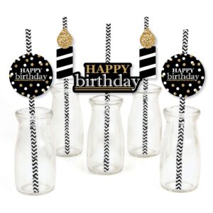 adult happy birthday - gold - paper straw decor - birthday party striped decorative straws - set of 24