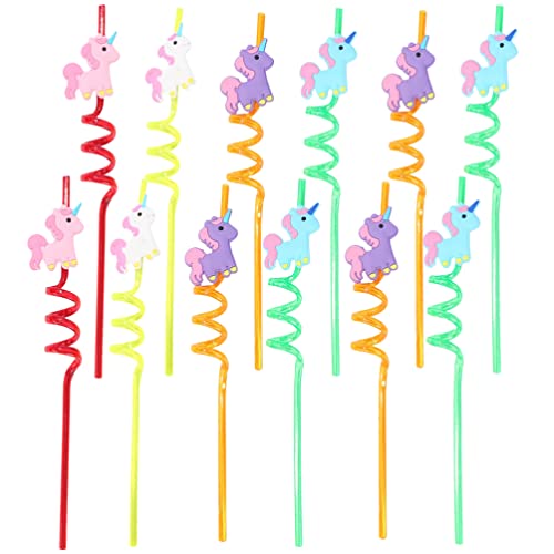 Gadpiparty 12pcs Reusable Unicorn Straws Drinking Plastic Straws Curly Hard Party Straw Unicorn Birthday Party Supplies Fun Straws for Kids Birthday Party Decorations