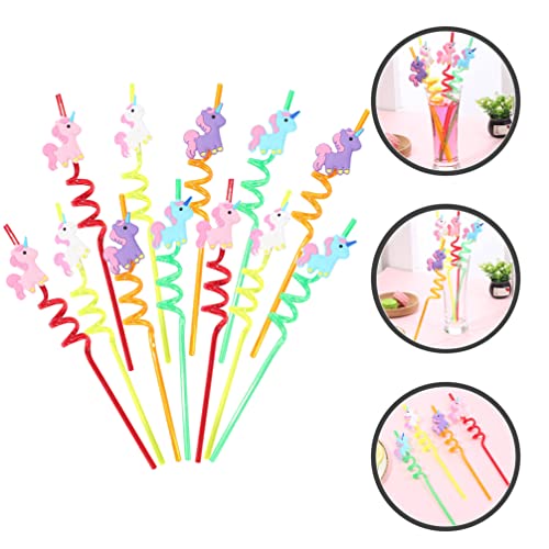 Gadpiparty 12pcs Reusable Unicorn Straws Drinking Plastic Straws Curly Hard Party Straw Unicorn Birthday Party Supplies Fun Straws for Kids Birthday Party Decorations