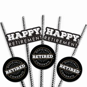 Happy Retirement - Paper Straw Decor - Retirement Party Striped Decorative Straws - Set of 24