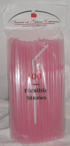 IGC 100 Drinking Straws - Flex/Flexible Drinking Straws - Pastel Pink - Luau - Wedding - Party - Anniversary Supplies