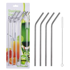 6 reusable straws - stainless steel drinking - set of 6 + 2 cleaners - eco friendly, safe, non-toxic non-plastic