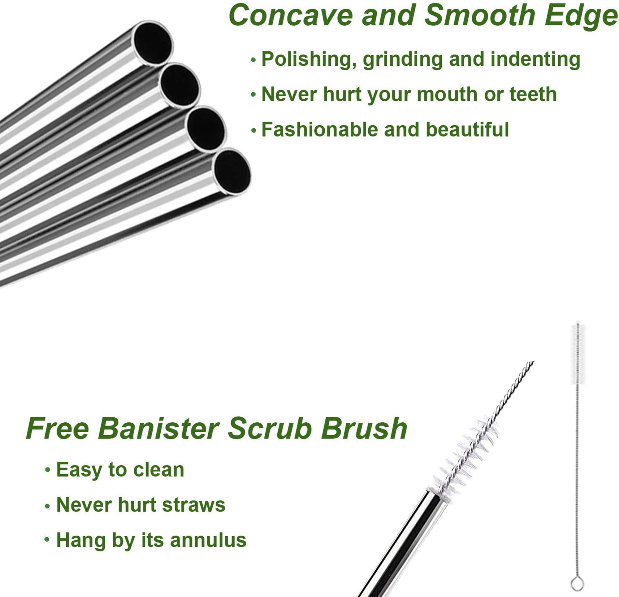 6 Reusable Straws - Stainless Steel Drinking - Set of 6 + 2 Cleaners - Eco Friendly, SAFE, NON-TOXIC non-plastic