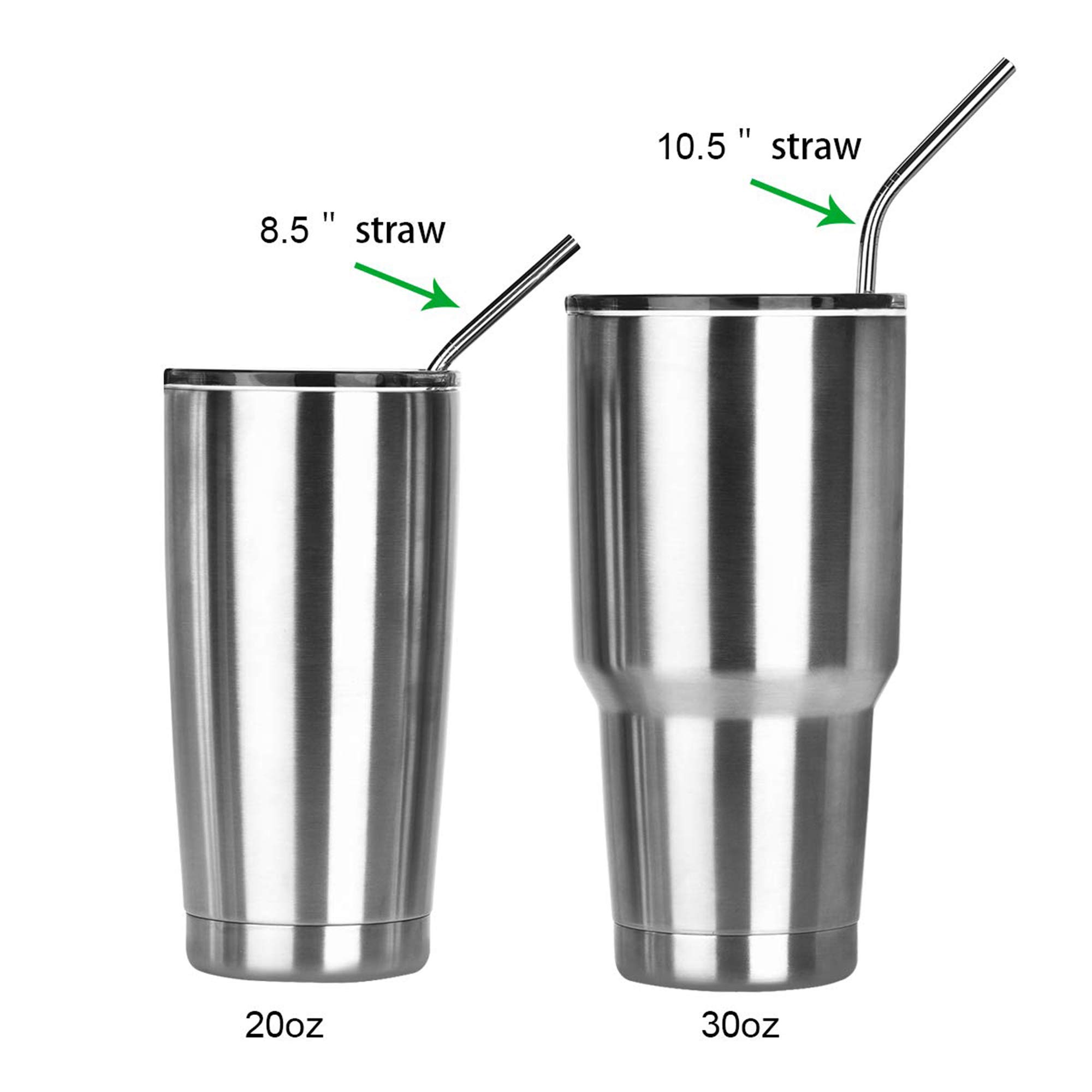 6 Reusable Straws - Stainless Steel Drinking - Set of 6 + 2 Cleaners - Eco Friendly, SAFE, NON-TOXIC non-plastic