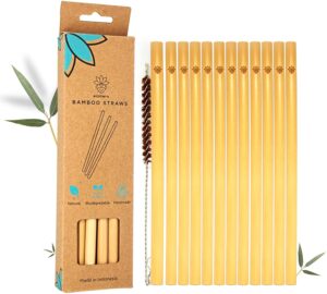 reusable bamboo straws ecohero| reusable straw cleaning brush, handcrafted bamboo straw| eco-friendly straws with zero-waste packaging biodegradable straws thick organic straws| 12 units large straws.