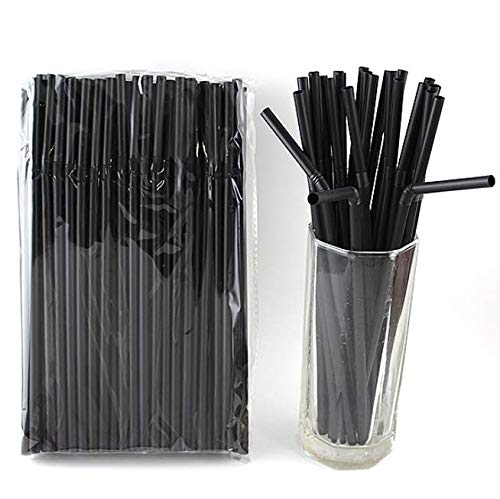 200Pcs Solid Colors Flexible Disposable Plastic Drinking Straws Plastic Disposable Bendy Straws Long Extendable Bendy Party Fancy Straws for Cocktails Coffee Milk Tea and Juice(Black-8.3Inch)