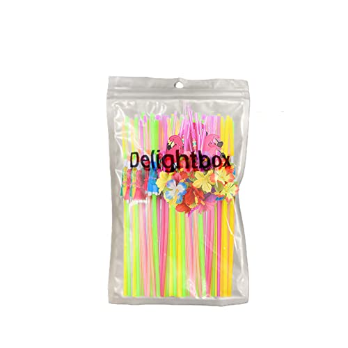 DelightBox 4 Dozen Assorted Tropical Drinking Straws Wedding Hawaiian Umbrella Flamingo Flower