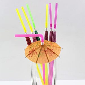 DelightBox 4 Dozen Assorted Tropical Drinking Straws Wedding Hawaiian Umbrella Flamingo Flower