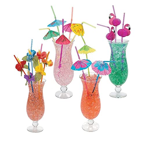 DelightBox 4 Dozen Assorted Tropical Drinking Straws Wedding Hawaiian Umbrella Flamingo Flower