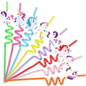 24 pack reusable unicorn straws,colorful unicorn drinking plastic straws,unicorn birthday party supplies fun straws drinking straws,unicorn party favors decorations for girls
