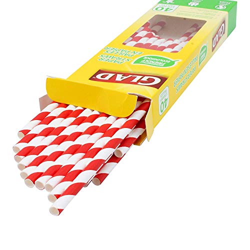 Glad Eco-Friendly Paper Straws | 6 Pack Biodegradable Paper Straws | Red and White Striped Straws, 40 Ct per pack | 240 Straws Total | Red and White Straws, Drinking Paper Straws