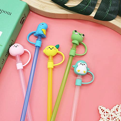 Cute Straw Tips Cover,Cartoon Straw Topper,Silicone Animals Straw Cover,Reusable Drinking Straw Cover,Dust Proof Straw Plugs for 6-8 mm Straws Outdoor Home Kitchen Party Decor