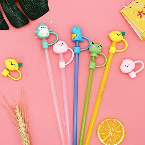 Cute Straw Tips Cover,Cartoon Straw Topper,Silicone Animals Straw Cover,Reusable Drinking Straw Cover,Dust Proof Straw Plugs for 6-8 mm Straws Outdoor Home Kitchen Party Decor