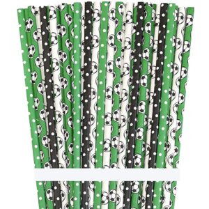 soccer ball paper straws - white black green - soccer party supply - 100 pack outside the box papers