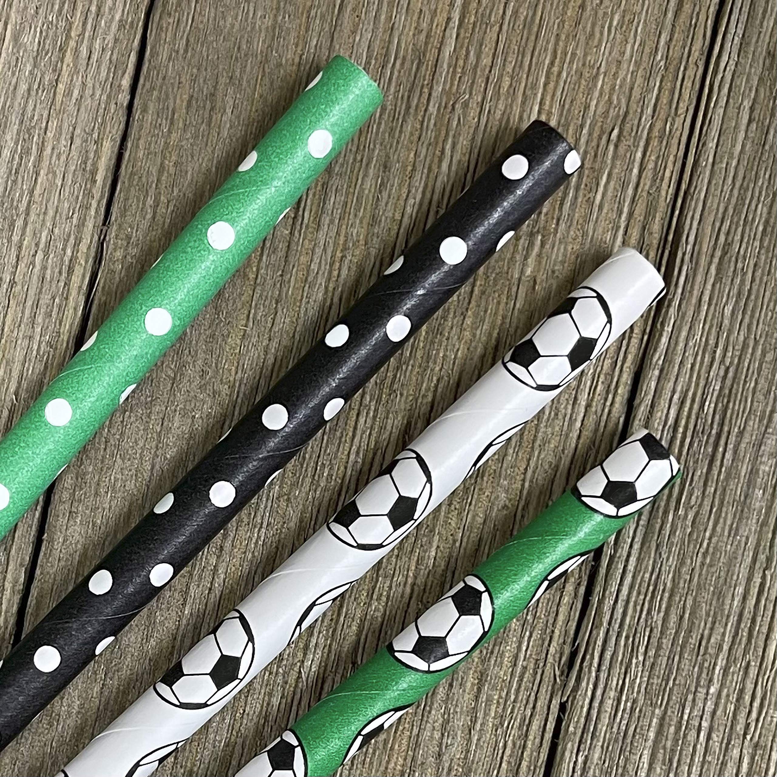 Soccer Ball Paper Straws - White Black Green - Soccer Party Supply - 100 Pack Outside the Box Papers