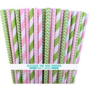 outside the box papers lime green and pink chevron and stripe paper straws 7.75 inches 100 pack lime green, pink, white