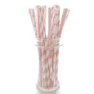 Boy/Girl Baby Shower Straws, Pink & Blue Paper Straws (50 Pack) - Twins or Unisex Straws, Barbershop Striped Straws, Baby Shower Party Favors