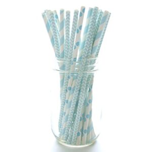 Boy/Girl Baby Shower Straws, Pink & Blue Paper Straws (50 Pack) - Twins or Unisex Straws, Barbershop Striped Straws, Baby Shower Party Favors