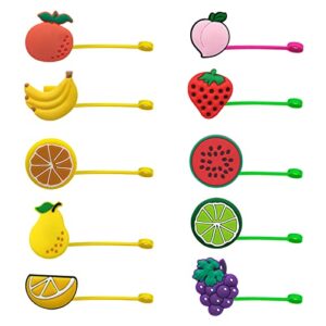 10 piece straw tip covers cap fruit straw tip cap reusable drinking straw toppers for 6-8mm straw silicone straw plugs fruit shape straw protector