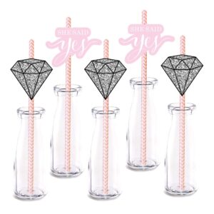 she said yes straw decor, 24-pack wedding diamond engagement bridal shower party supply decorations, paper decorative straws