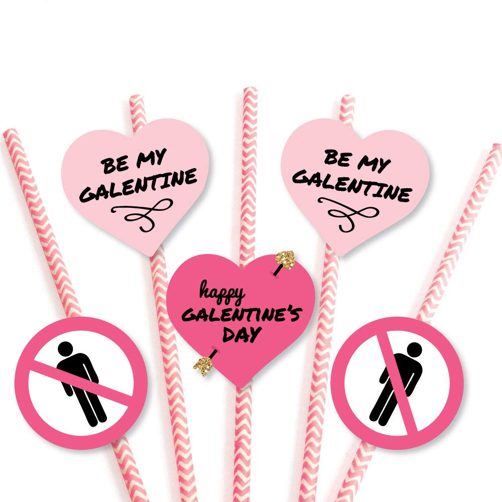 Big Dot of Happiness Be My Galentine - Paper Straw Decor - Galentine’s and Valentine’s Day Party Striped Decorative Straws - Set of 24