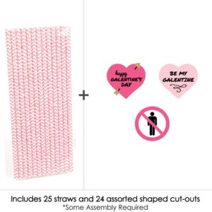 Big Dot of Happiness Be My Galentine - Paper Straw Decor - Galentine’s and Valentine’s Day Party Striped Decorative Straws - Set of 24