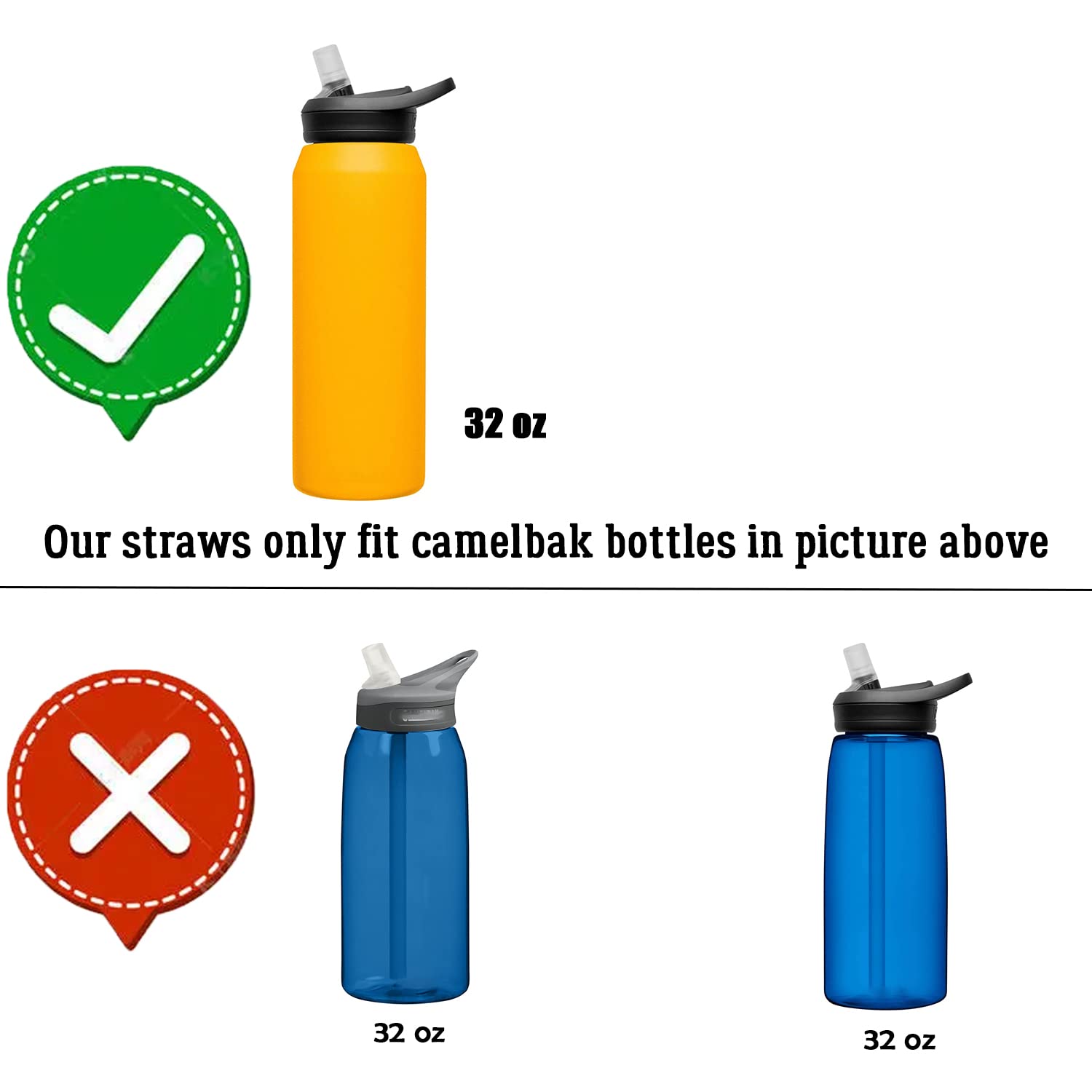 Miracredo 4 PCS Straws compatible with CamelBak Eddy+ Stainless Steel Bottle 32oz, Different Size Straw for Camelbak, Plastic Straw with Straw Brush (8.1''(Fits 32oz Stainless Steel Bottle))