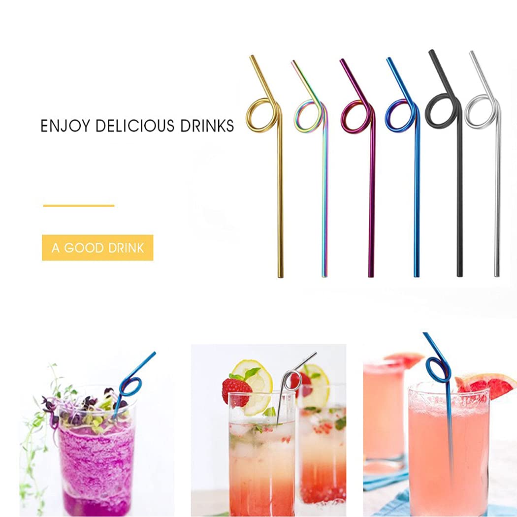 Hoshen 7Pcs Reusable Stainless Steel Curved Straws, Colorful Food-Grade Metal Straws, Beverage Straws, (With Two Cleaning Brushes), Suitable For 20/30 Ounce Tumblers