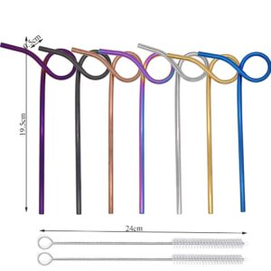 Hoshen 7Pcs Reusable Stainless Steel Curved Straws, Colorful Food-Grade Metal Straws, Beverage Straws, (With Two Cleaning Brushes), Suitable For 20/30 Ounce Tumblers