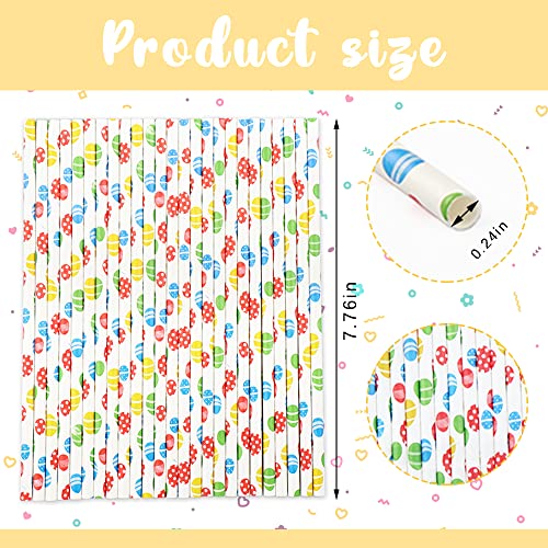 Hying 100PCS Easter Party Straws for Drinks Party Cold Drinks, Easter Egg Disposable Paper Drinking Straws for Juices Coffee Easter Party Supplies Decorations