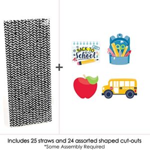 Big Dot of Happiness Back to School - Paper Straw Decor - First Day of School Classroom Striped Decorative Straws - Set of 24