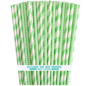 paper drinking straws - mint green white - stripe chevron - 7.75 inches - 100 pack - outside the box papers brand