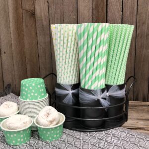 Paper Drinking Straws - Mint Green White - Stripe Chevron - 7.75 Inches - 100 Pack - Outside the Box Papers Brand