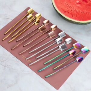 Drinking Spoon Straws Stainless Steel Spoon Straws Reusable Metal Cocktail Spoons Straws For Milkshake, Smoothies(twisted square,gold)