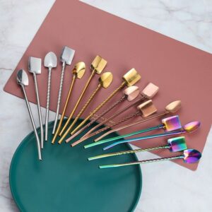 Drinking Spoon Straws Stainless Steel Spoon Straws Reusable Metal Cocktail Spoons Straws For Milkshake, Smoothies(twisted square,gold)