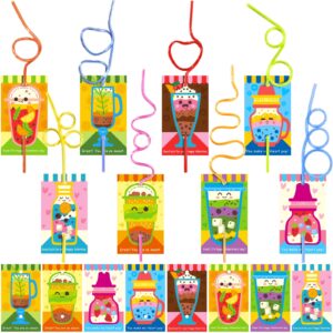 paper master valentines day cards for kids 32 pack - valentine gift + reusable drinking straws, party favors