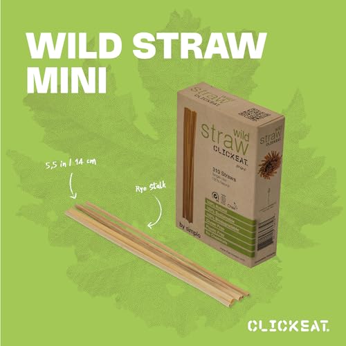 Clickeat Wild Straws (Mini Size) - 310 Units - 100% Compostable and Biodegradable Straws - Ideal for Stirring and Drinking Coffee - Made with Rye Stalk - Kid-Friendly and Gluten-Free