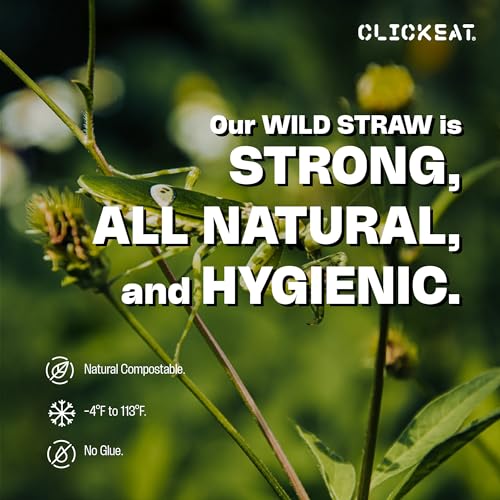 Clickeat Wild Straws (Mini Size) - 310 Units - 100% Compostable and Biodegradable Straws - Ideal for Stirring and Drinking Coffee - Made with Rye Stalk - Kid-Friendly and Gluten-Free