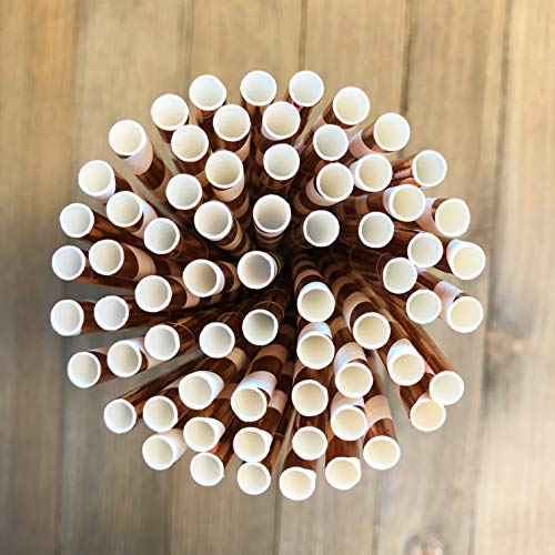Rose Gold Solid and Stripe Foil Paper Straws - 7.75 Inches - 100 Pack - Outside the Box Papers Brand