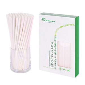 easy road 100 pack biodegradable paper straws, iridescent pearl white color drinking straws for juices, shakes, party supplies, birthday, baby shower decorations, food safe,7.8 inches long