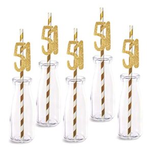 51st birthday paper straw decor, 24-pack real gold glitter cut-out numbers happy 51 years party decorative straws
