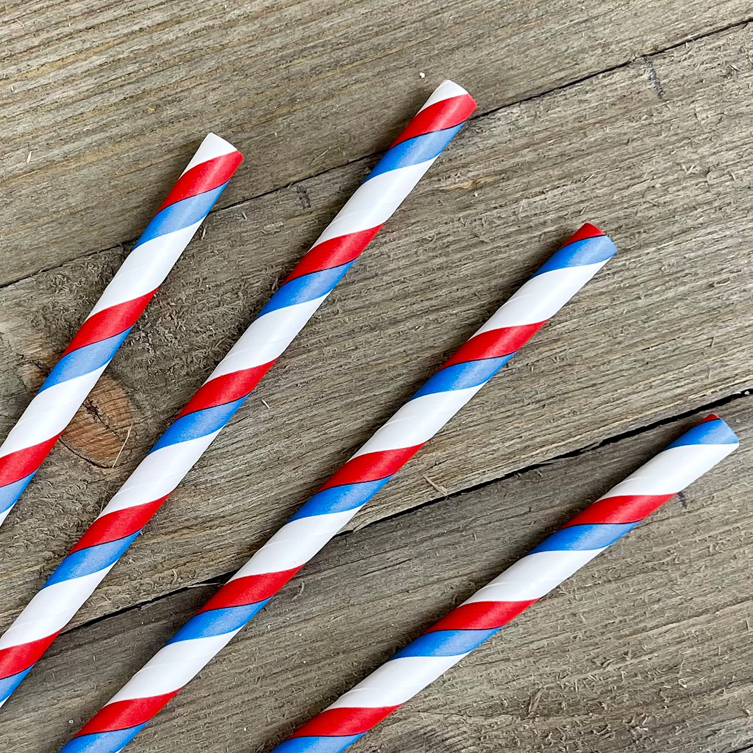 Outside the Box Papers Patriotic Ice Cream Sundae Kit - July Red and White Stripe Paper Treat Cups - Plastic Spoons - American Flag Picks - Paper Straws - 16 Each