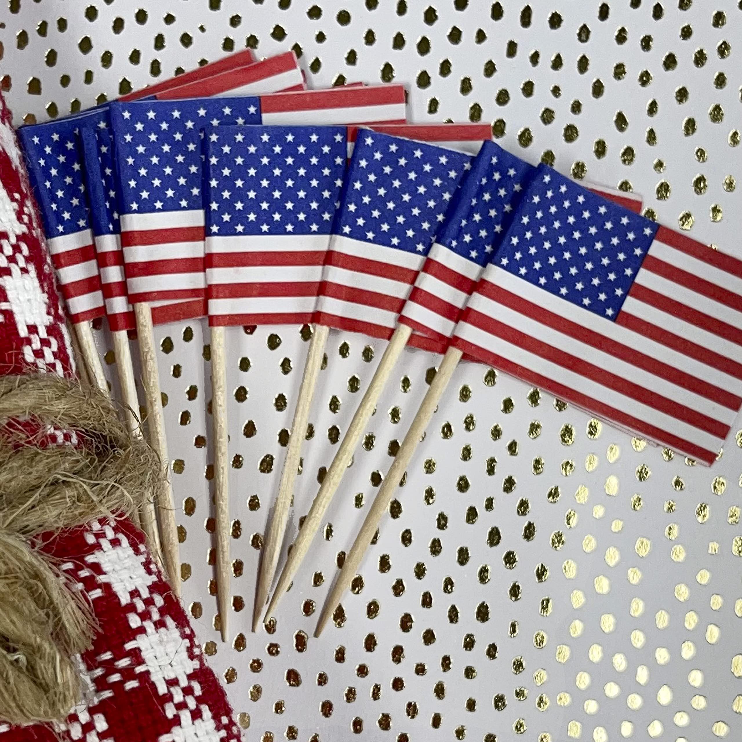 Outside the Box Papers Patriotic Ice Cream Sundae Kit - July Red and White Stripe Paper Treat Cups - Plastic Spoons - American Flag Picks - Paper Straws - 16 Each